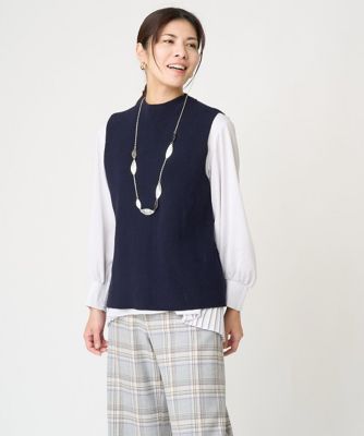 【バックプリーツブラウス付き】バックスリットニットベスト