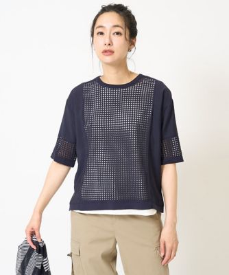 【SALE】GEORGES RECH (Women)/ジョルジュ レッシュ ソフトローン透かし編ニットプルオーバー ネイビー57 トップス【三越伊勢丹/公式】