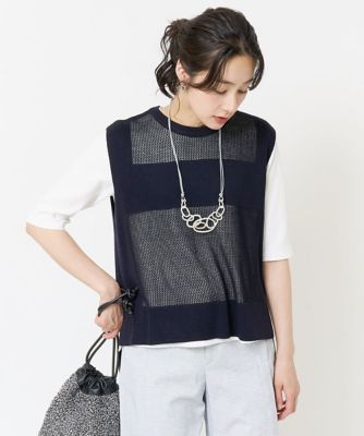 バックスリットメッシュニットジレ