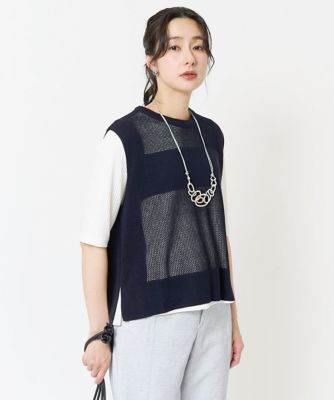バックスリットメッシュニットジレ