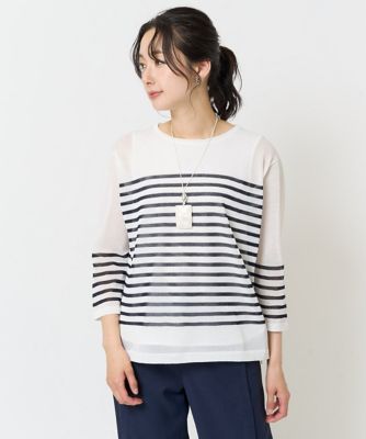 ＜GEORGES RECH　(Women)＞［吸湿速乾］シアーボーダーボートネックラメニット