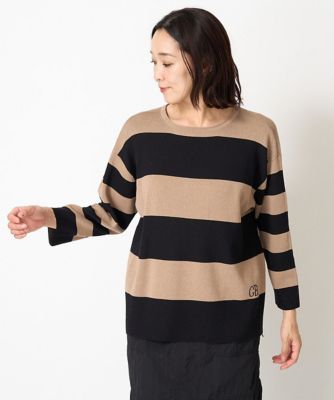 ＜GEORGES RECH　(Women)＞ダブルジャガードボーダー７分袖ニット