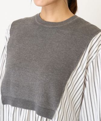 ニットベスト付きストライプブラウス