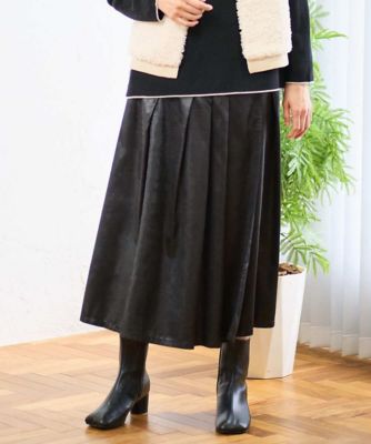 GEORGES RECH (Women)/ジョルジュ レッシュ フェイクレザーランダムタックスカート 94ブラック ロングスカート【三越伊勢丹/公式】