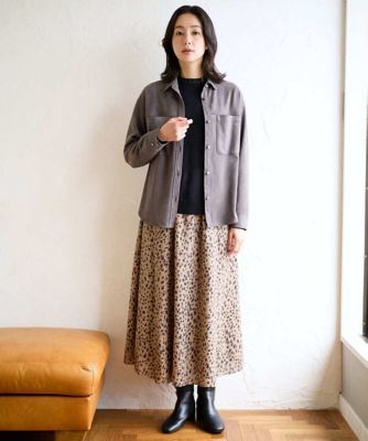 日本製／セットアップ対応］レオパードギャザーフレアスカート