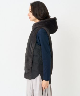 ミンクフェイクファータフタフードベスト | GEORGES RECH (Women