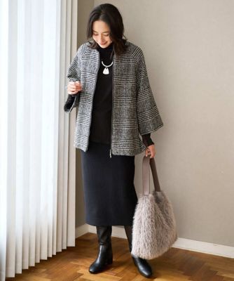 シルクウールグレンチェックポンチョジャケット | GEORGES RECH (Women