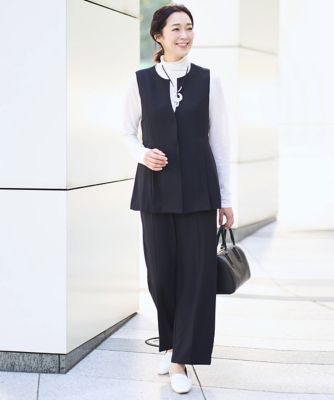 ［セットアップ対応］スリットネックプリーツジレ