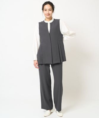 ［セットアップ対応］スリットネックプリーツジレ