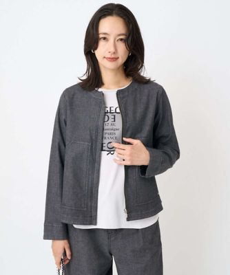 ＜GEORGES RECH　(Women)＞［セットアップ対応］ノーカラーブラックデニムブルゾン