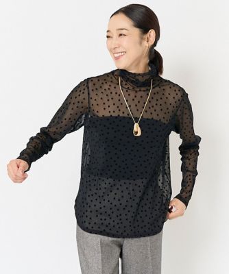 ＜GEORGES RECH　(Women)＞［日本製］チュールドットフロッキーハイネックプルオーバー