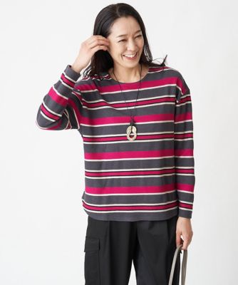 ＜GEORGES RECH　(Women)＞［日本製］マルチボーダーラウンドヘムカットソー