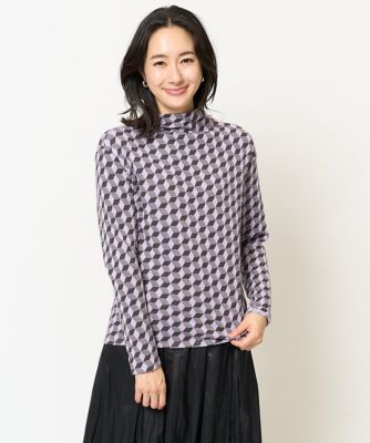 ［日本製］幾何ジャガードボトルネックカットソー