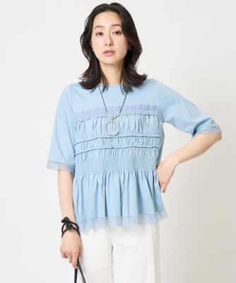 ES RECH / ジョルジュ・レッシュ [接触冷感]チュールビスチェ風5分袖カットソー フレンチスリーブチュールカットソー | GEORGES RECH (Women