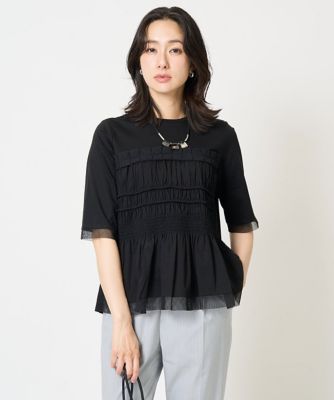 ES RECH / ジョルジュ・レッシュ [接触冷感]チュールビスチェ風5分袖カットソー GEORGES RECH｜[接触冷感]チュールビスチェ風5分袖カットソー