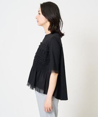 接触冷感]チュールビスチェ風5分袖カットソー(カットソー・T