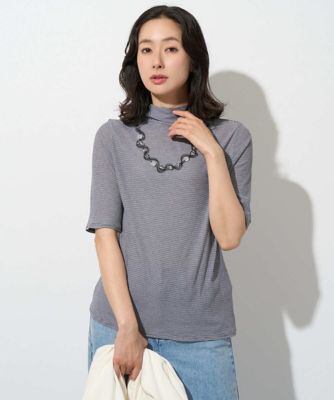 ＜GEORGES RECH　(Women)＞［日本製］ボトルネックセミシアーボーダーカットソー