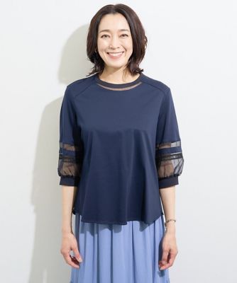 ［接触冷感］ドライコットンオーガンジー切替カットソー