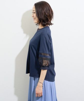 ［接触冷感］ドライコットンオーガンジー切替カットソー