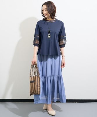 ［接触冷感］ドライコットンオーガンジー切替カットソー