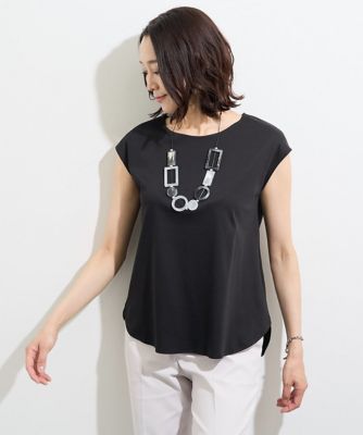 ＜GEORGES RECH　(Women)＞［接触冷感］ラウンドヘムフレンチスリーブカットソー