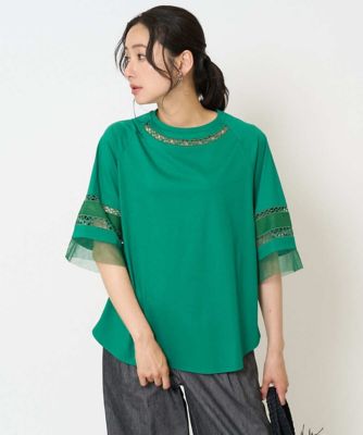 チュールエンブロイダリー６分袖カットソー
