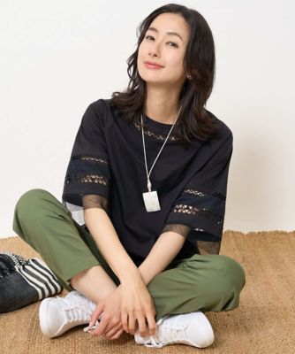 チュールエンブロイダリー６分袖カットソー