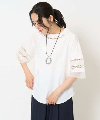 チュールエンブロイダリー６分袖カットソー