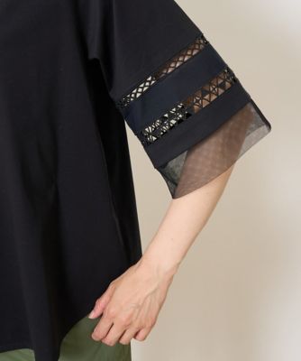 チュールエンブロイダリー６分袖カットソー