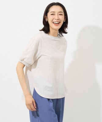 ＜GEORGES RECH　(Women)＞ストライプサッカー６分袖カットソー