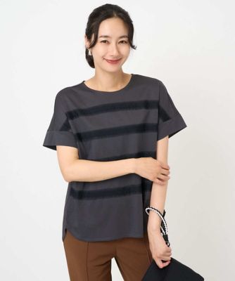 【SALE】GEORGES RECH (Women)/ジョルジュ レッシュ [接触冷感]スーパークールチュールボーダーカットソー ダークグレー93 トップス【三越伊勢丹/公式】