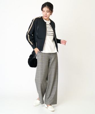 ［日本製］両面起毛ラメチェックワイドストレートパンツ