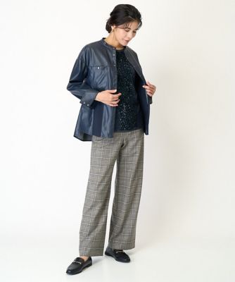 ［日本製］両面起毛ラメチェックワイドストレートパンツ