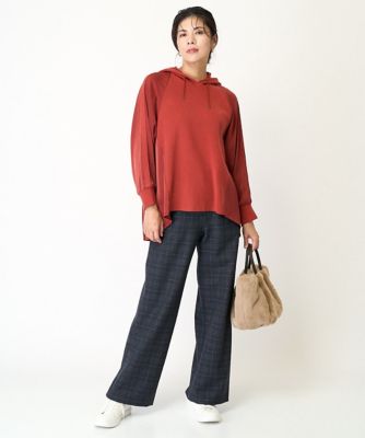 ［日本製］両面起毛ラメチェックワイドストレートパンツ