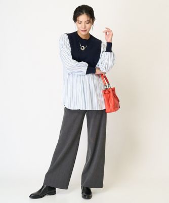 ［日本製］裏起毛ピンヘッドストレートワイドパンツ
