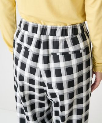 ［日本製］ブロックチェックハイウエストタックワイドパンツ
