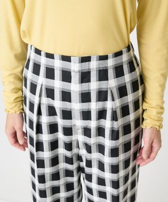 ［日本製］ブロックチェックハイウエストタックワイドパンツ