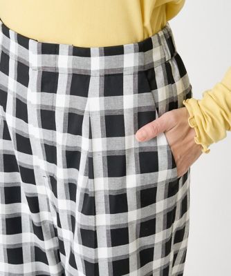 ［日本製］ブロックチェックハイウエストタックワイドパンツ