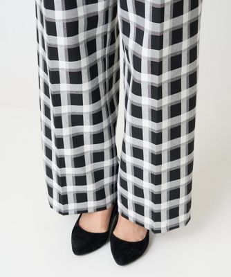 ［日本製］ブロックチェックハイウエストタックワイドパンツ