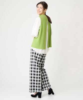 ［日本製］ブロックチェックハイウエストタックワイドパンツ