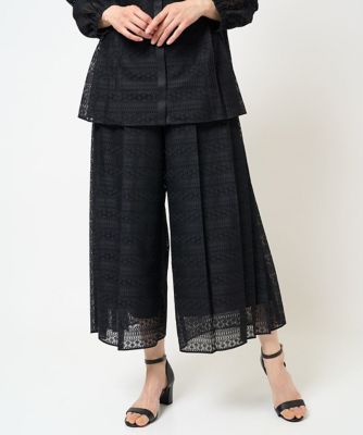 ＜GEORGES RECH　(Women)＞幾何ボーダーレースプリーツワイドパンツ