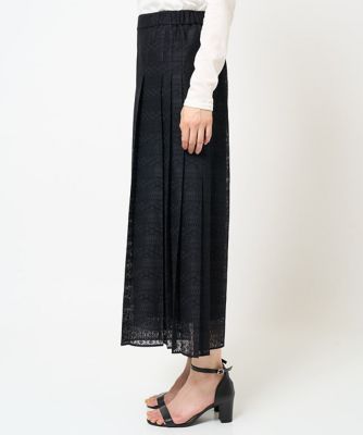 幾何ボーダーレースプリーツワイドパンツ