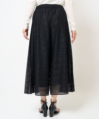 幾何ボーダーレースプリーツワイドパンツ