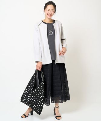 幾何ボーダーレースプリーツワイドパンツ
