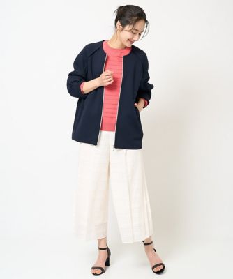 幾何ボーダーレースプリーツワイドパンツ