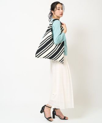 幾何ボーダーレースプリーツワイドパンツ