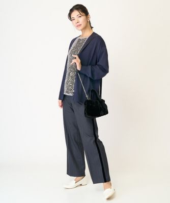 ［日本製］ラメストライプベルベットラインストレートパンツ