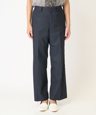 ［日本製］ラメストライプベルベットラインストレートパンツ