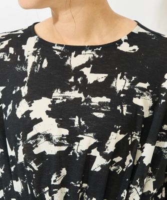 ［日本製］ブラッシュパターンフレンチスリーブワンピース