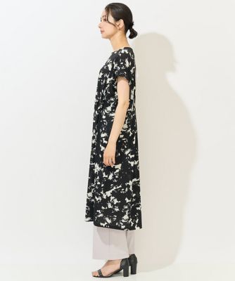 ［日本製］ブラッシュパターンフレンチスリーブワンピース